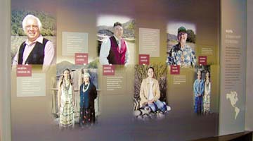 [Museum exhibit wall with photos of curators]
